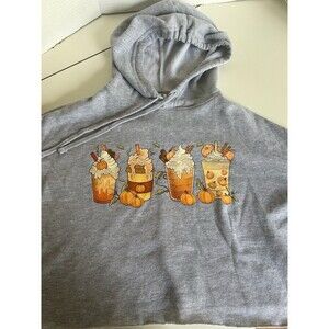 Women Pumpkin Latte Fall Coffee Barista Long Sleeve Crop Hoodie Sweatshirt SMALL